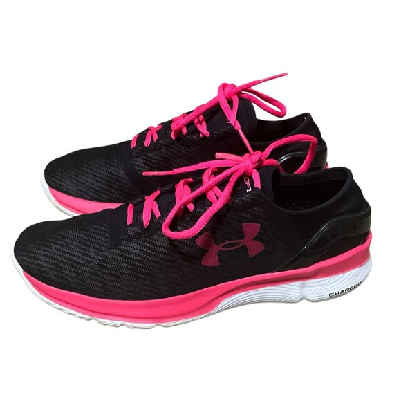 BUY UNDER ARMOUR WOMENS SPEEDFORM TURBULENCE RUNNING SHOES. SIZE 9.5 BLACK/ pink - Picture 1 of 11